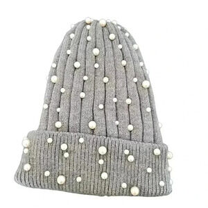 Natasha Women's Gray Acrylic/Nylon/Poly Knit Lined w Pink Cuffed Beanie NEW